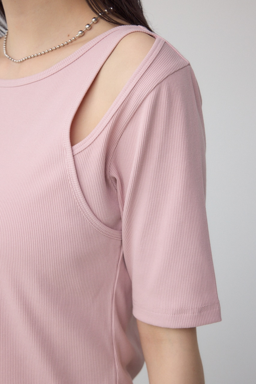 デザインネックショートTシャツ L/PNK FREE