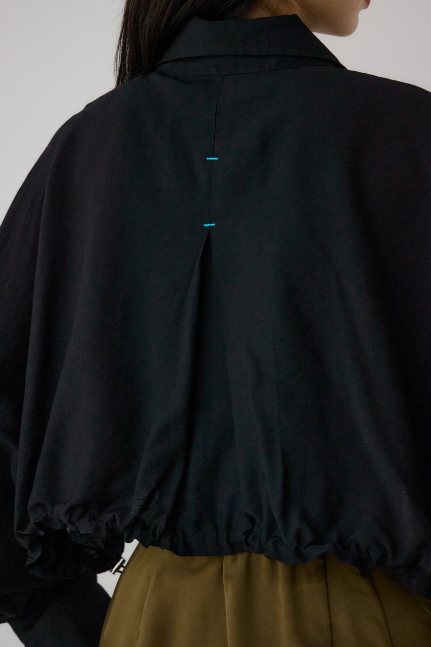 【PLUS】ショートギャザーシアーシャツ BLK FREE