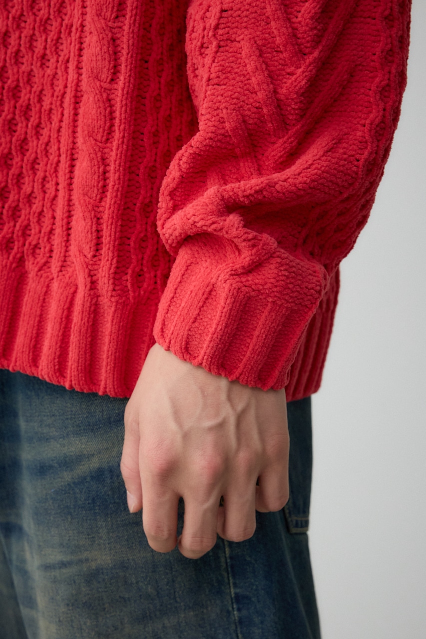シェニールケーブルニット L/RED S-M