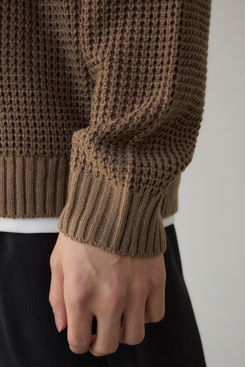 ワッフルレイヤードニット BEG L