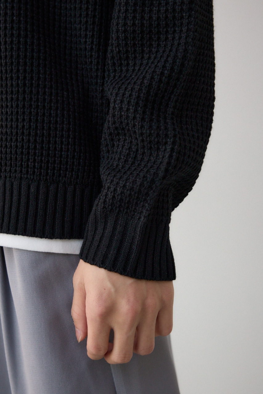 ワッフルレイヤードニット BLK M
