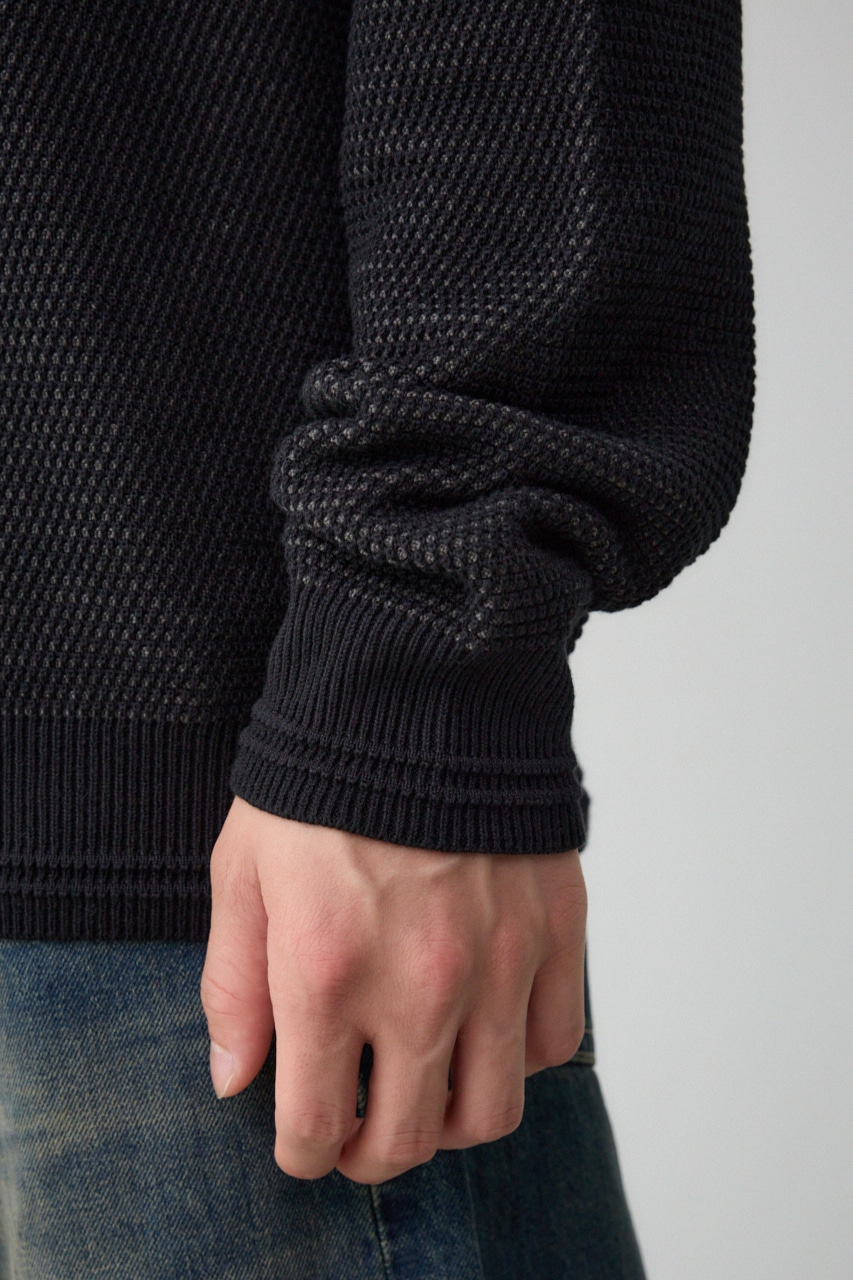 ハニカムタートルネックニット BLK L