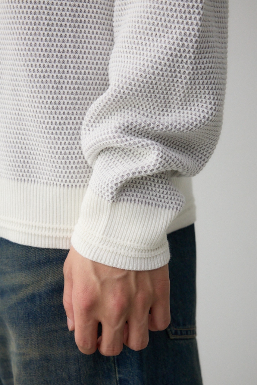 ハニカムタートルネックニット WHT L