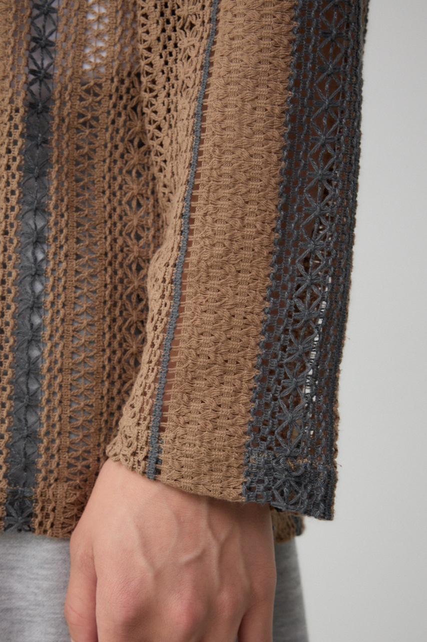 メッシュ開襟長袖シャツ 柄BEG FREE