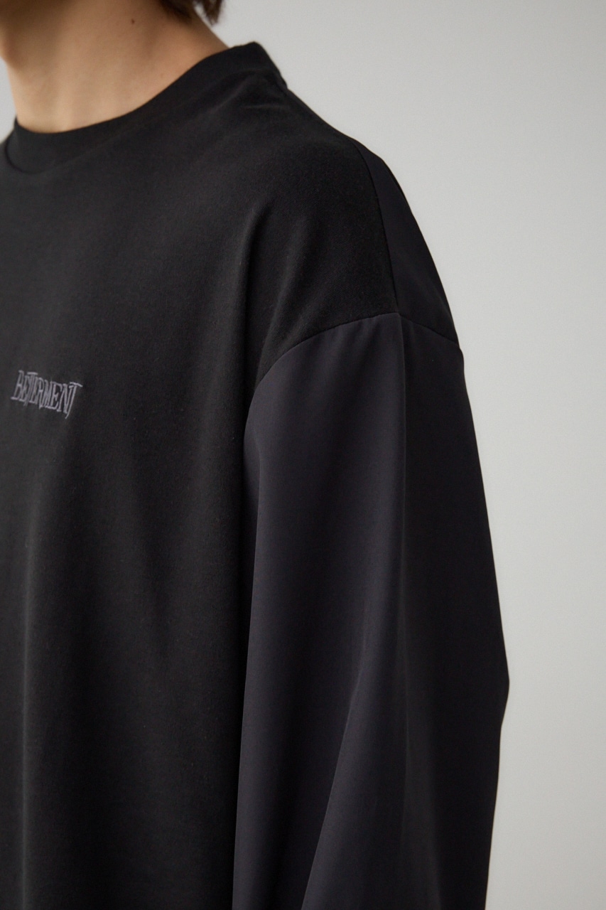 異素材ドッキング刺繍トップス L/BLK FREE