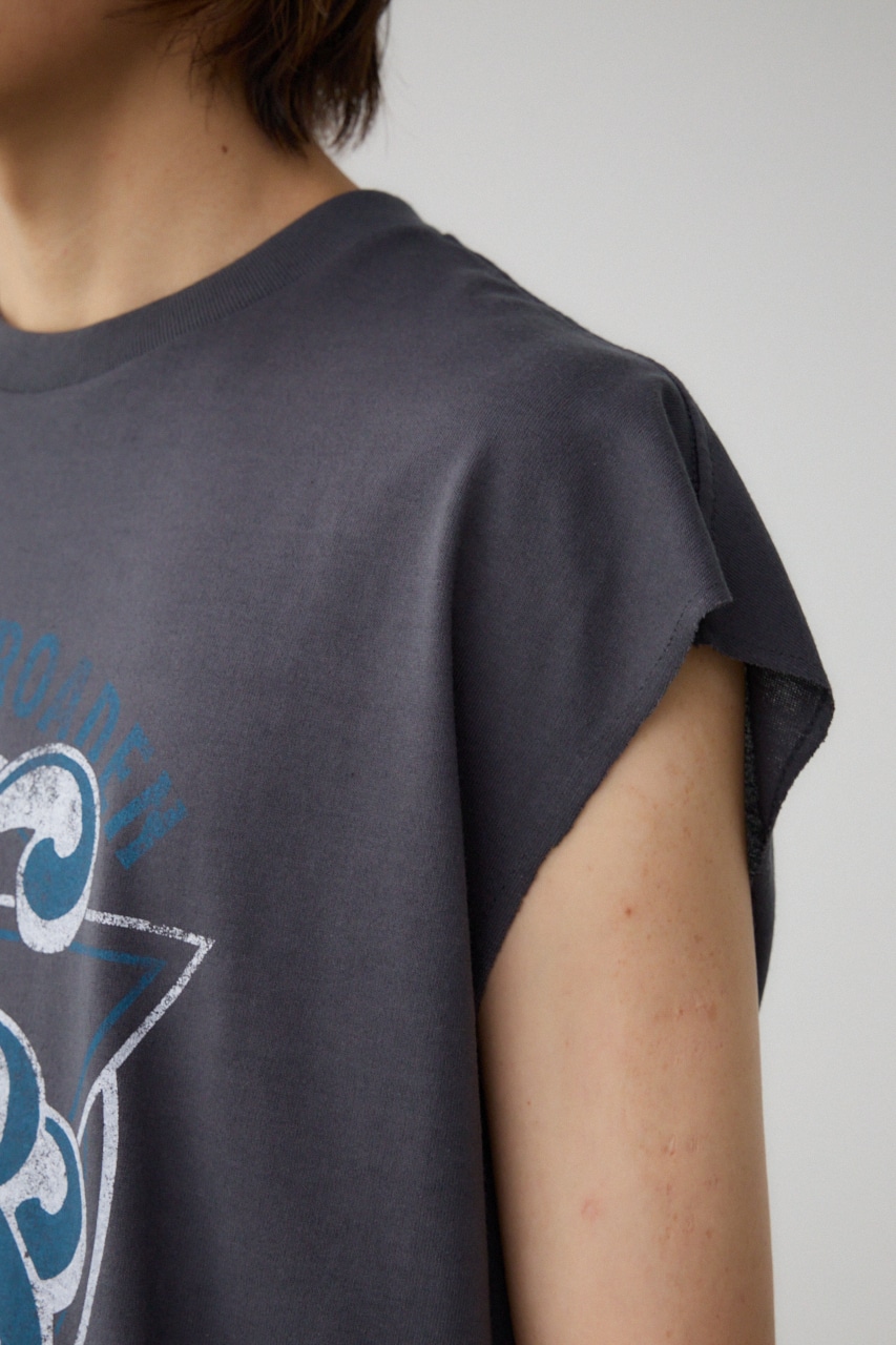 グラフィックノースリーブトップス L/BLK FREE