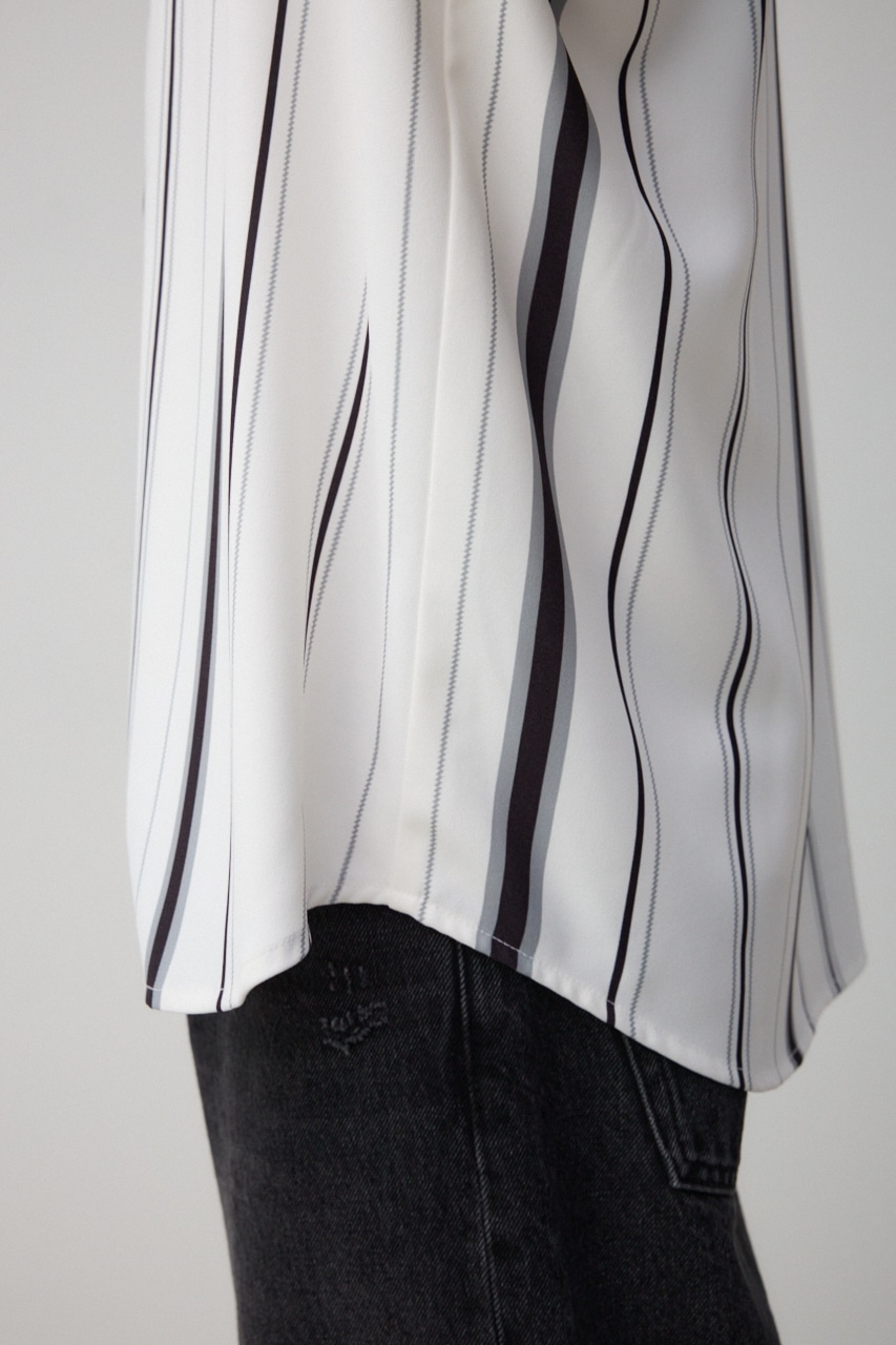 梨地マルチストライプシャツ 柄WHT M