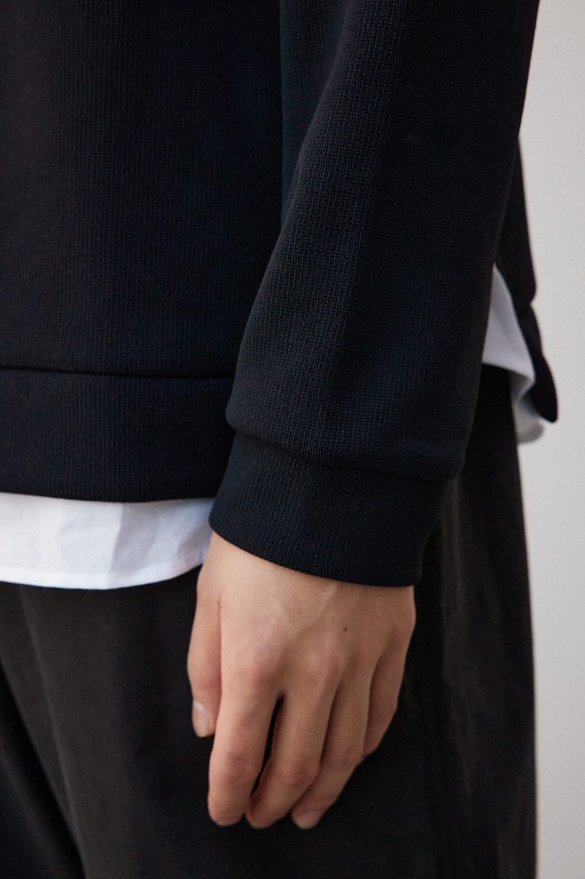 シャツレイヤードスリットニットソー BLK M