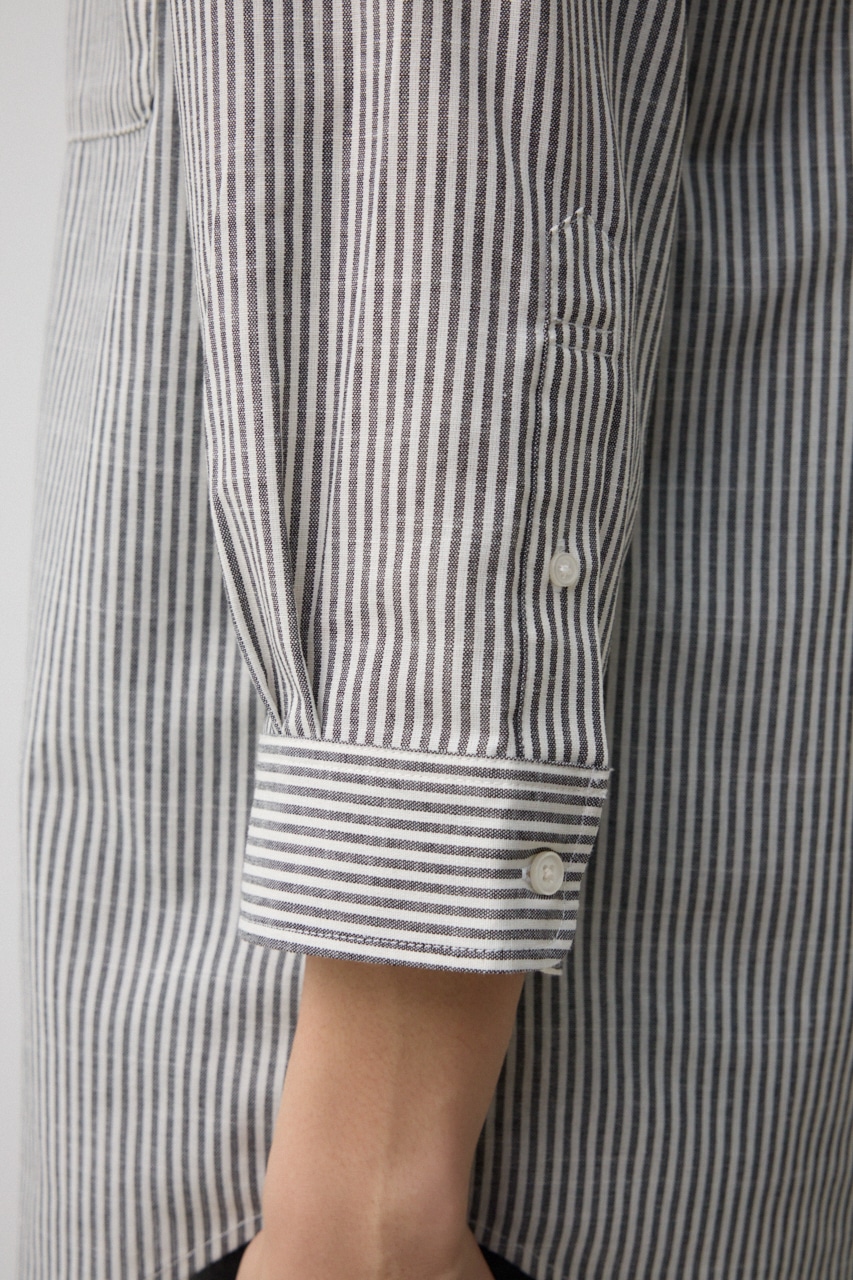 テックリネン7分袖シャツ 柄BLK M