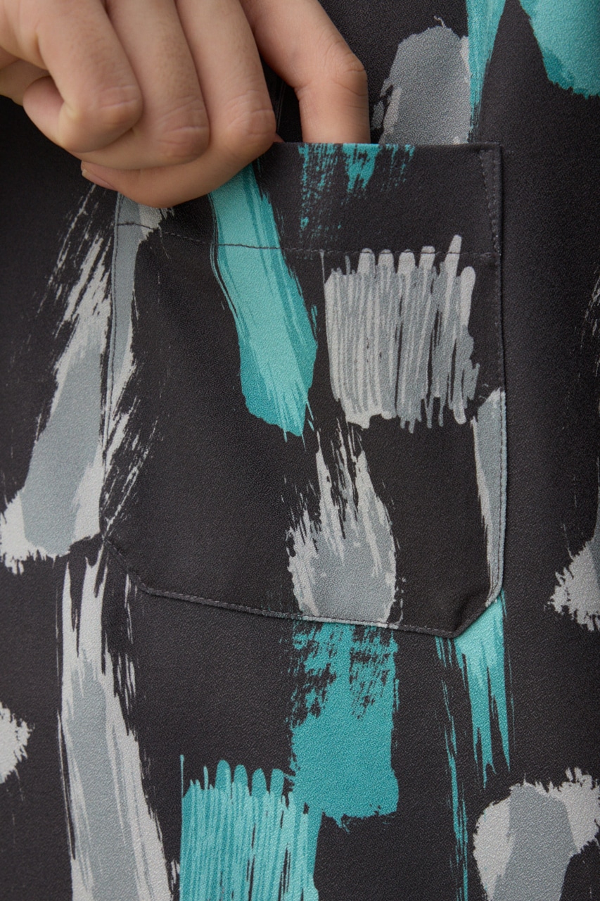 ランダムペイント開襟シャツ 柄GRY M