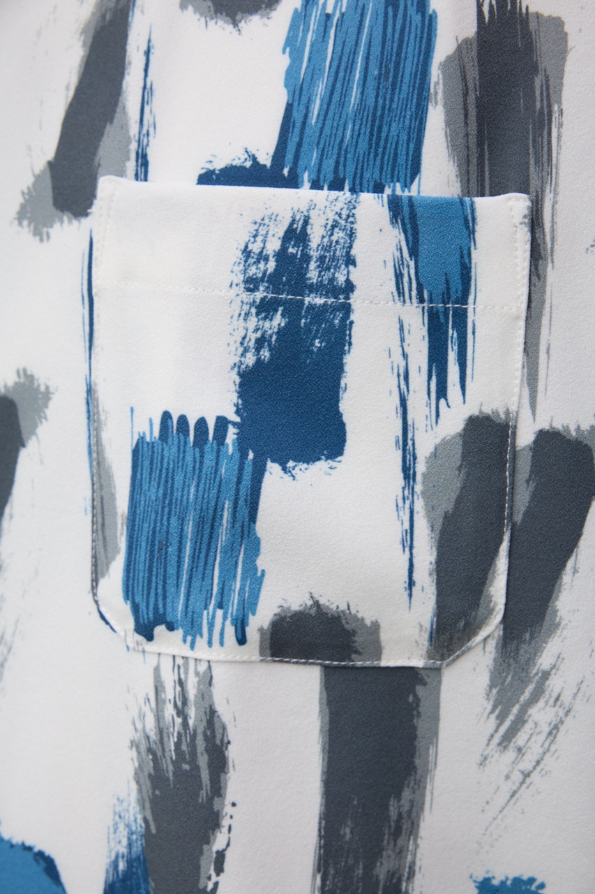 ランダムペイント開襟シャツ 柄WHT L