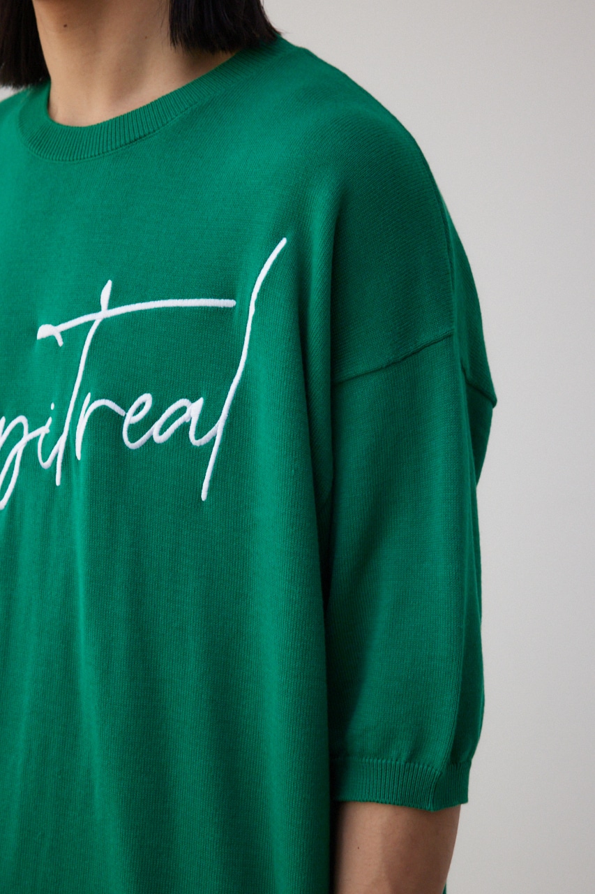 3D刺繍半袖ニットトップス GRN FREE