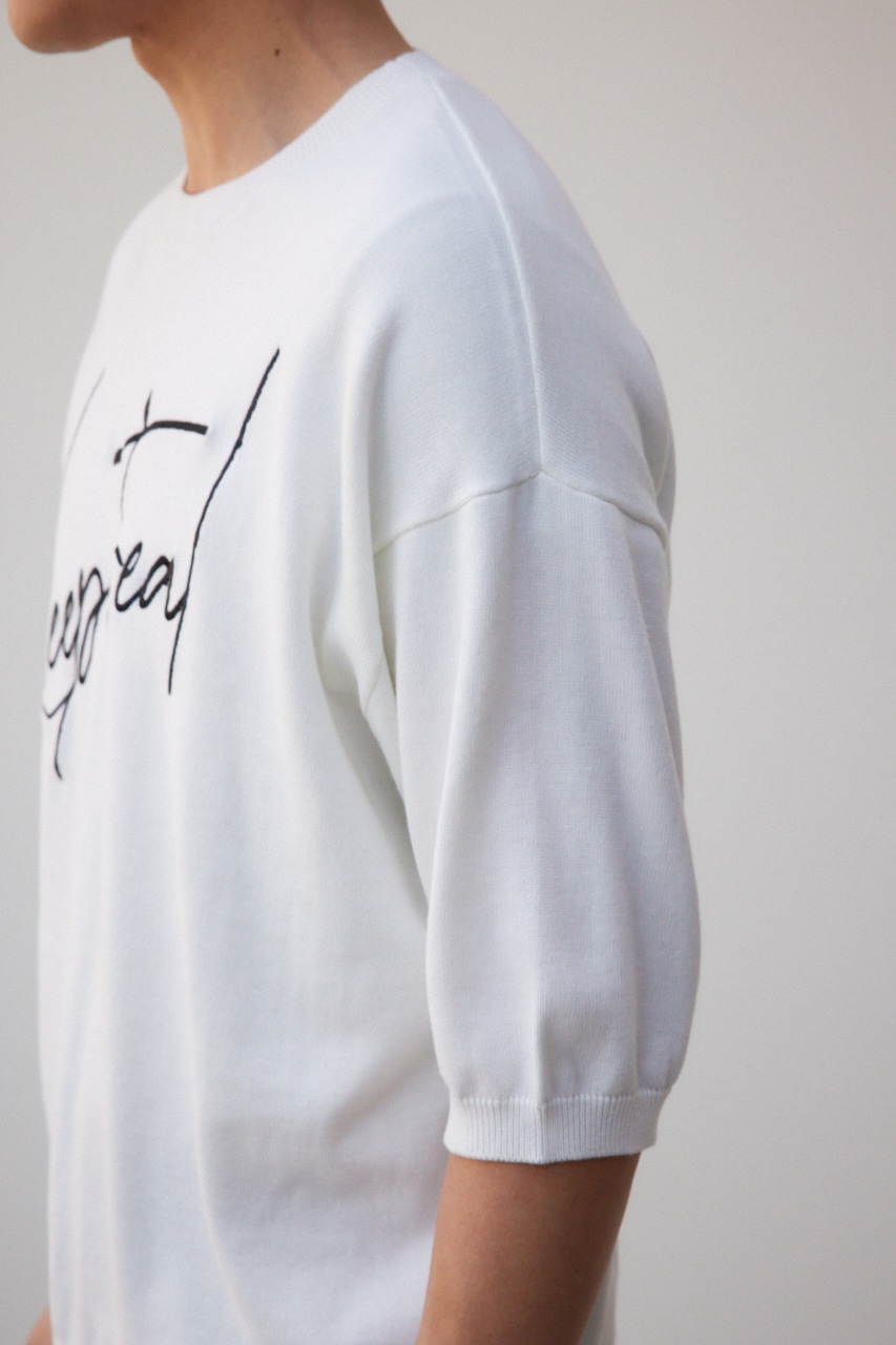 3D刺繍半袖ニットトップス WHT FREE