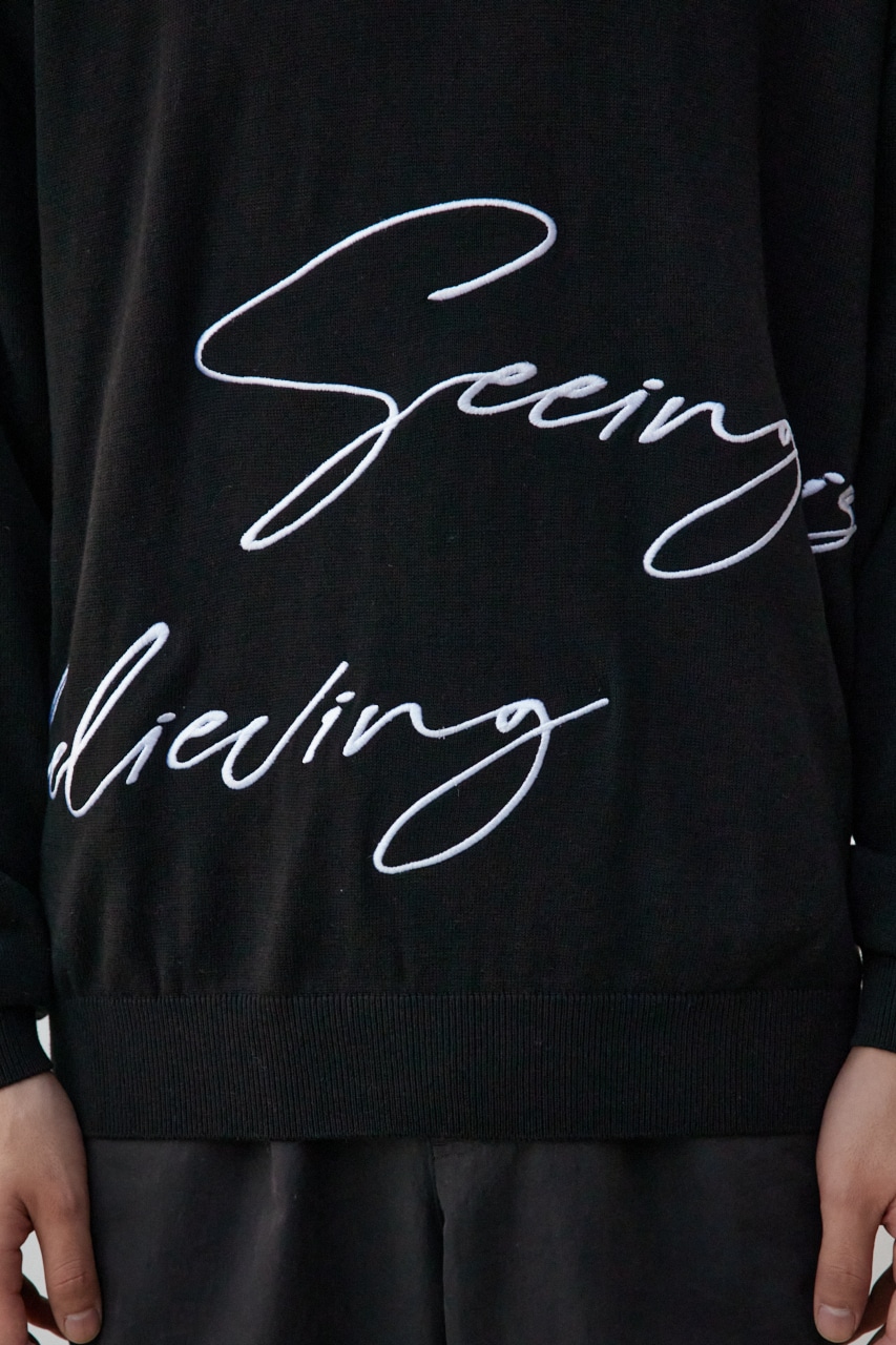 3D刺繍長袖ニットトップス BLK FREE