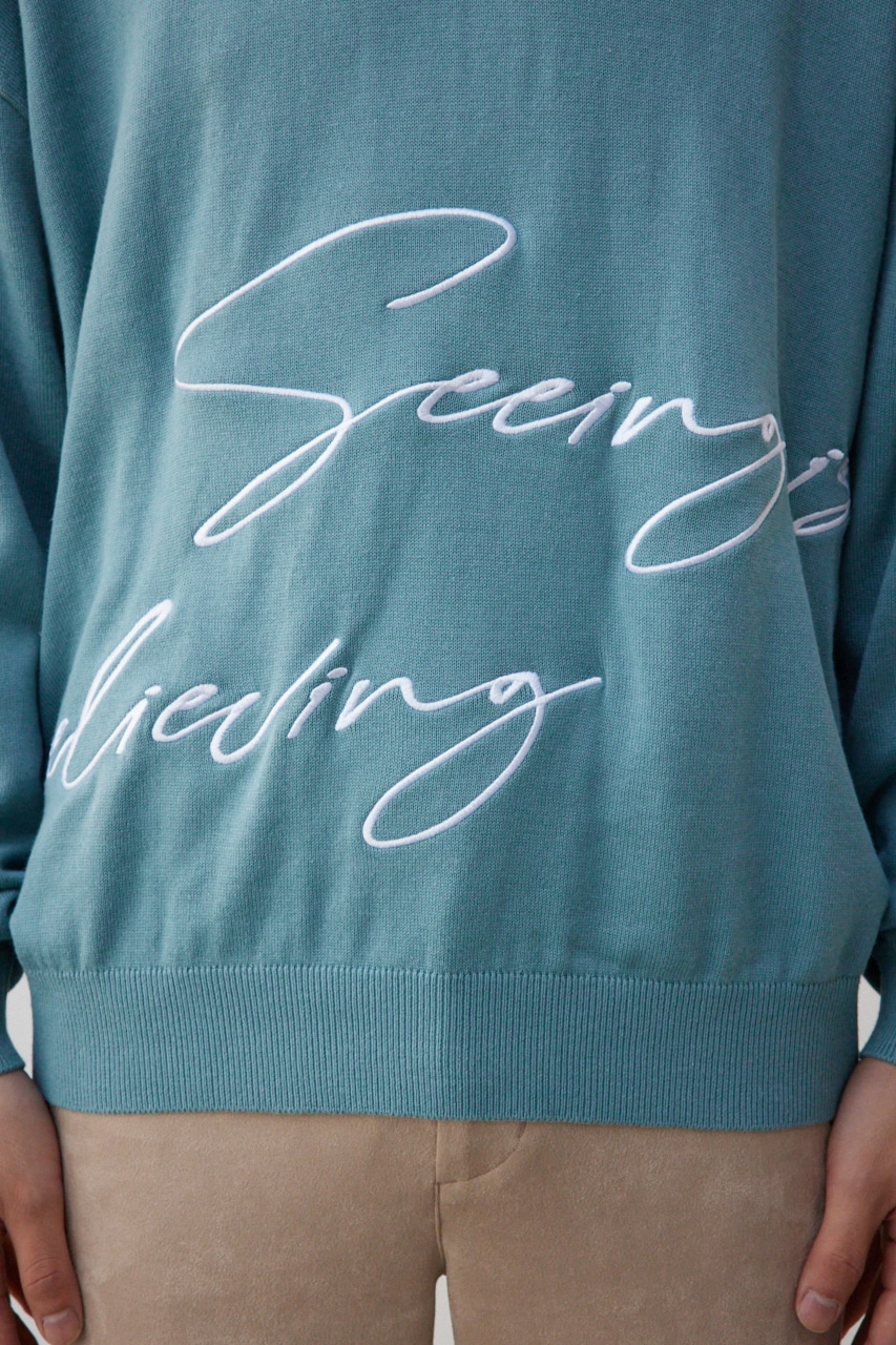 3D刺繍長袖ニットトップス L/BLU FREE