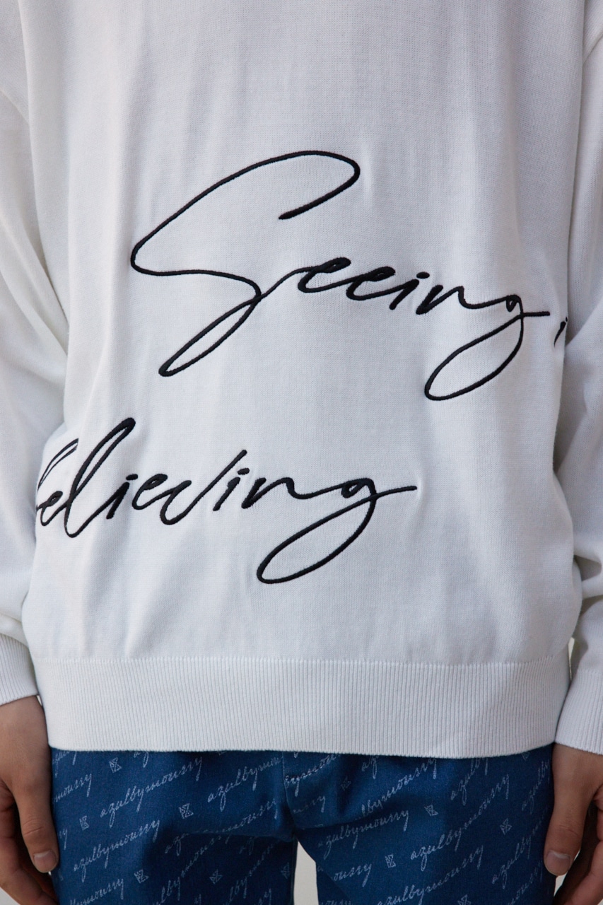 3D刺繍長袖ニットトップス WHT FREE