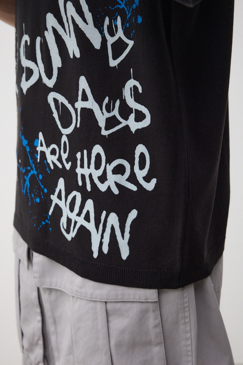 ペイントグラフィックニットトップス BLK FREE