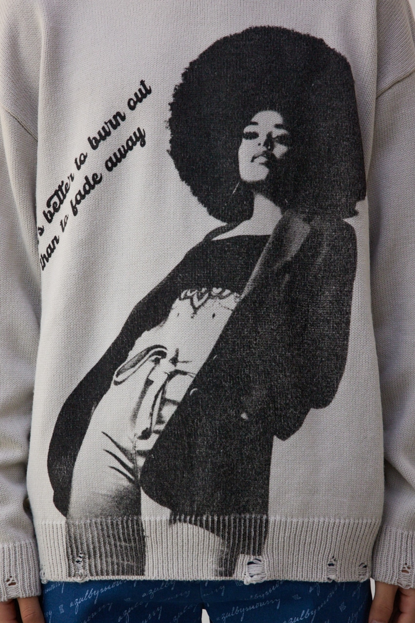 フォトプリントニットトップス GREIGE FREE