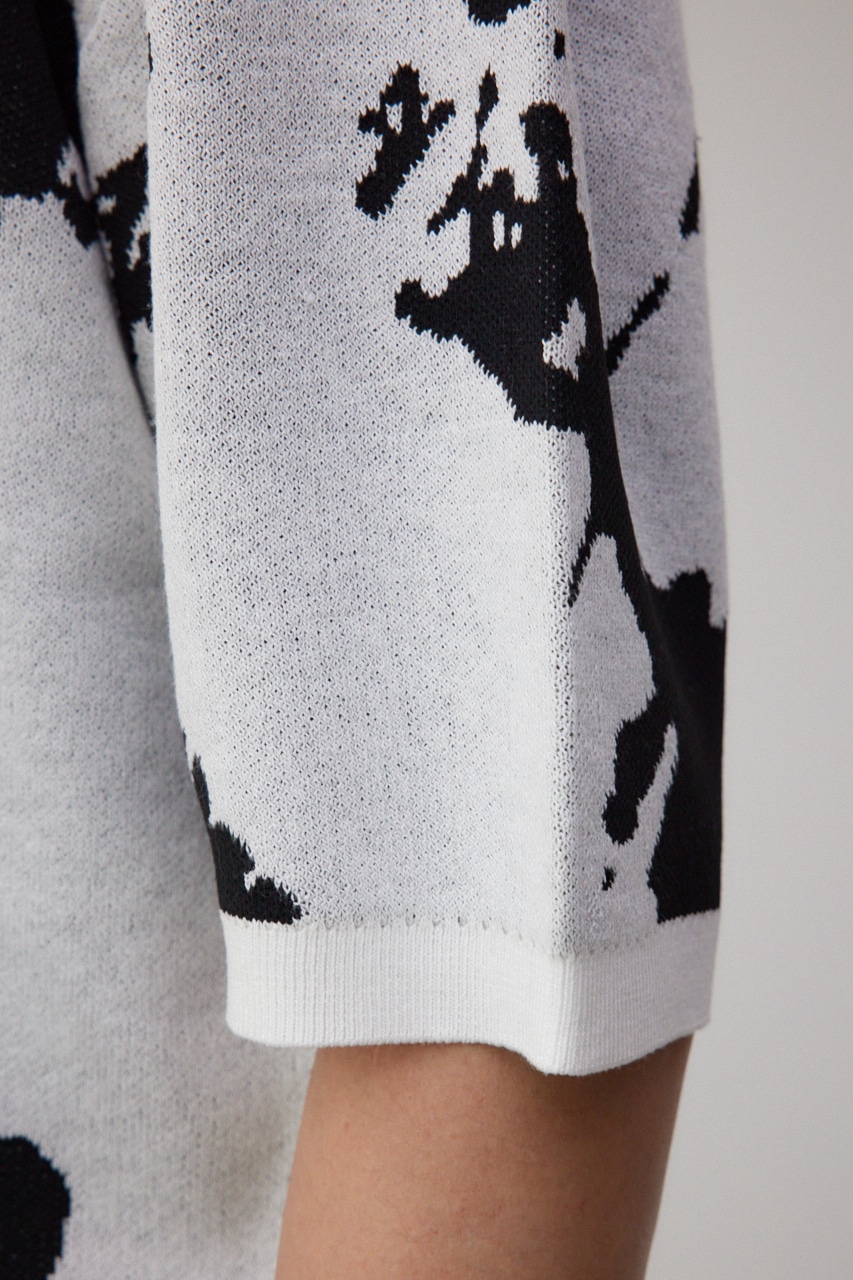 総柄半袖ニットトップス 柄WHT FREE