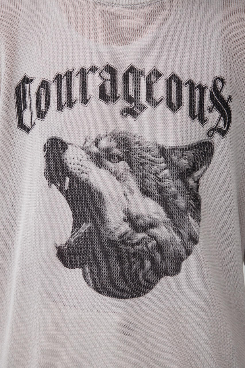 Couragcousプリント半袖ニット L/GRY FREE