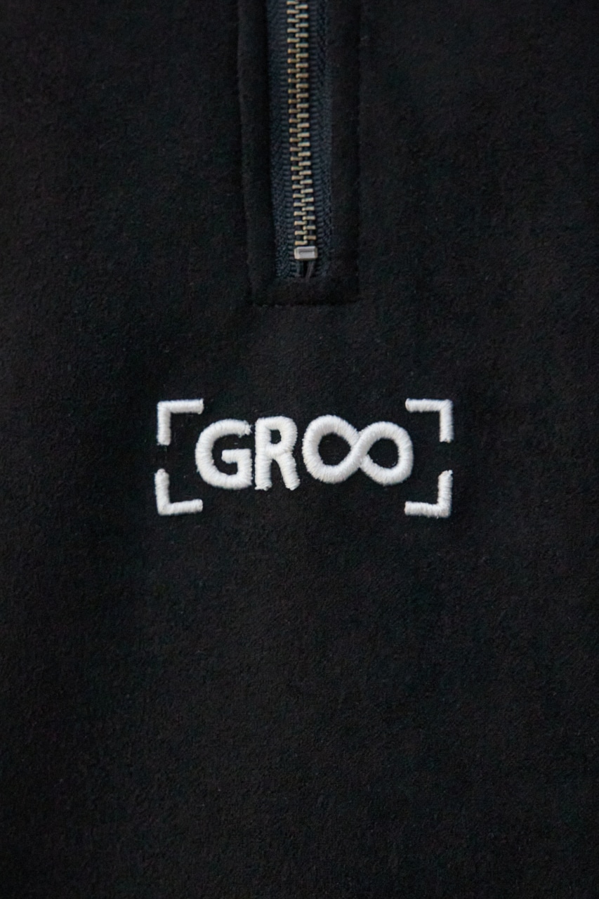 ワンポイント刺繍フェイクスウェードハーフジップ BLK FREE