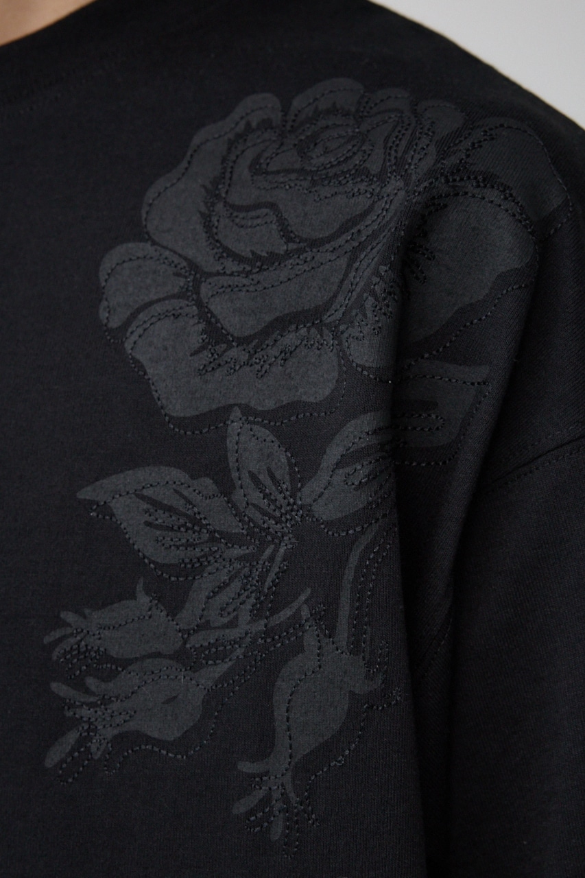 フラワープリント刺繍TEE BLK FREE