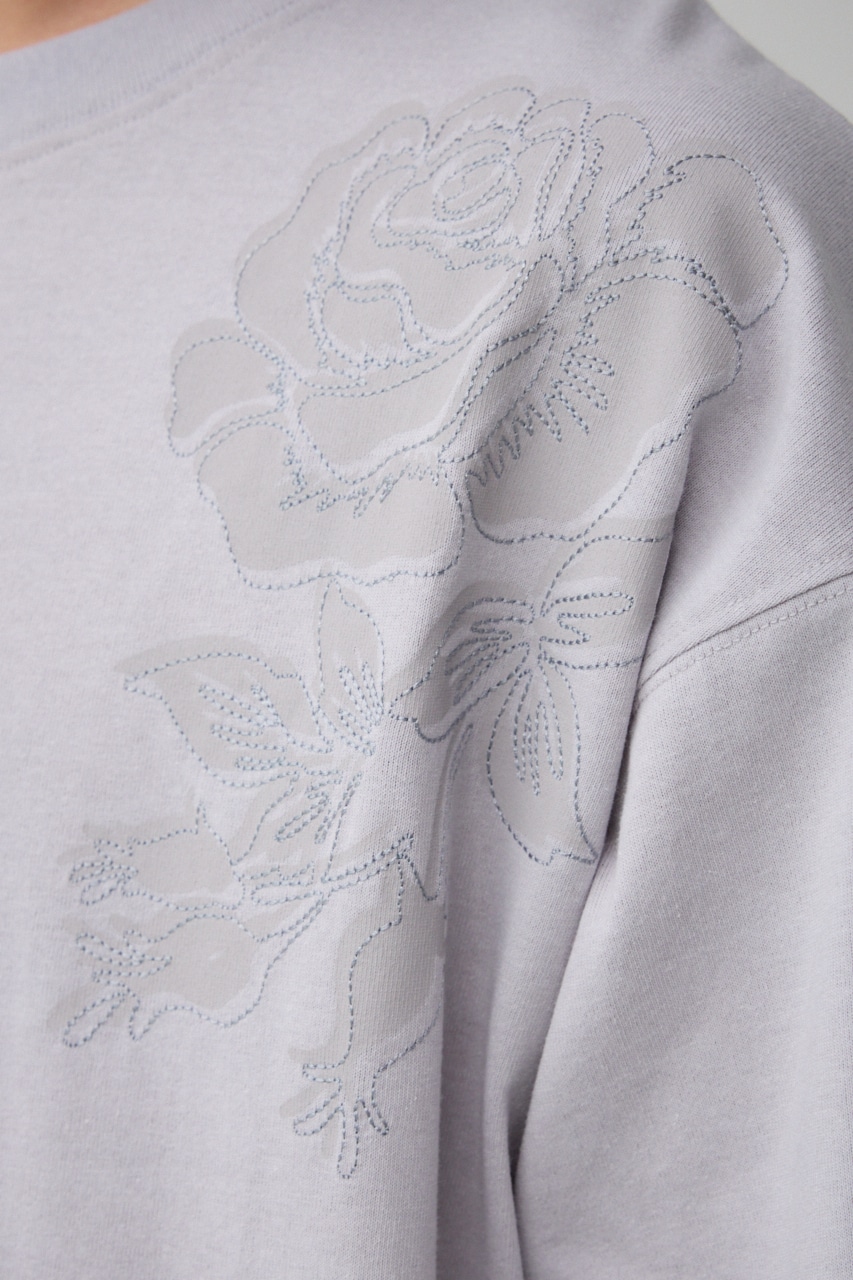 フラワープリント刺繍TEE L/GRY FREE