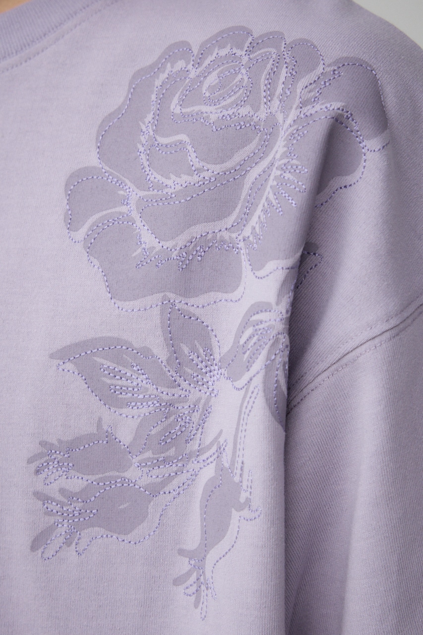 フラワープリント刺繍TEE L/PUR FREE