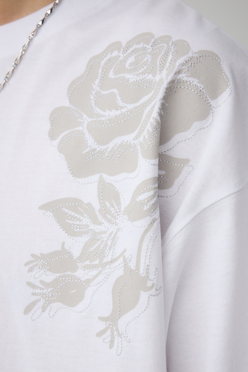 フラワープリント刺繍TEE WHT FREE