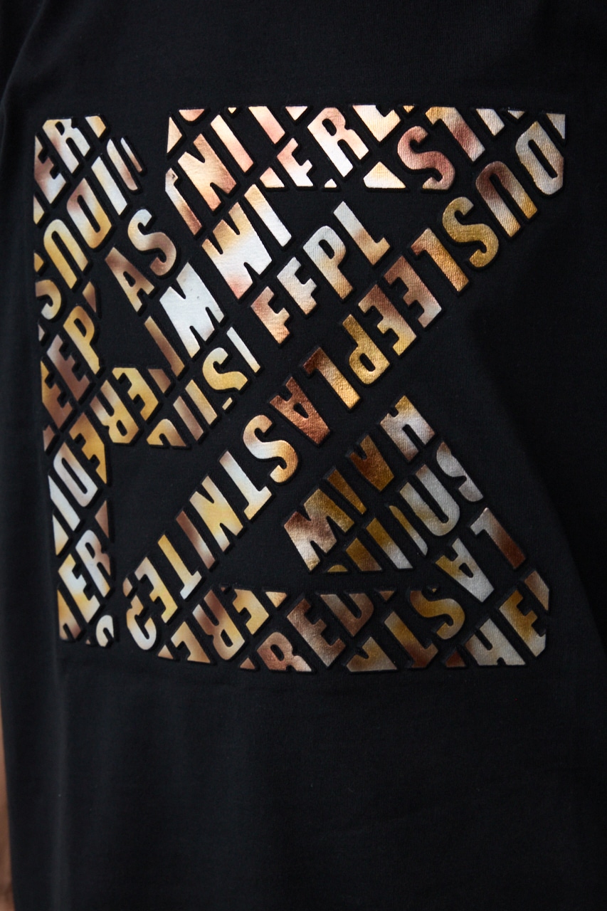 ブロンズエンボス半袖TEE BLK FREE