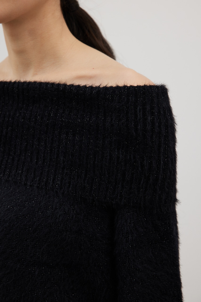 オフショルダーシャギーラメニット BLK FREE