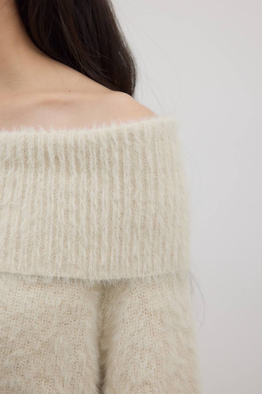 オフショルダーシャギーラメニット O/WHT FREE