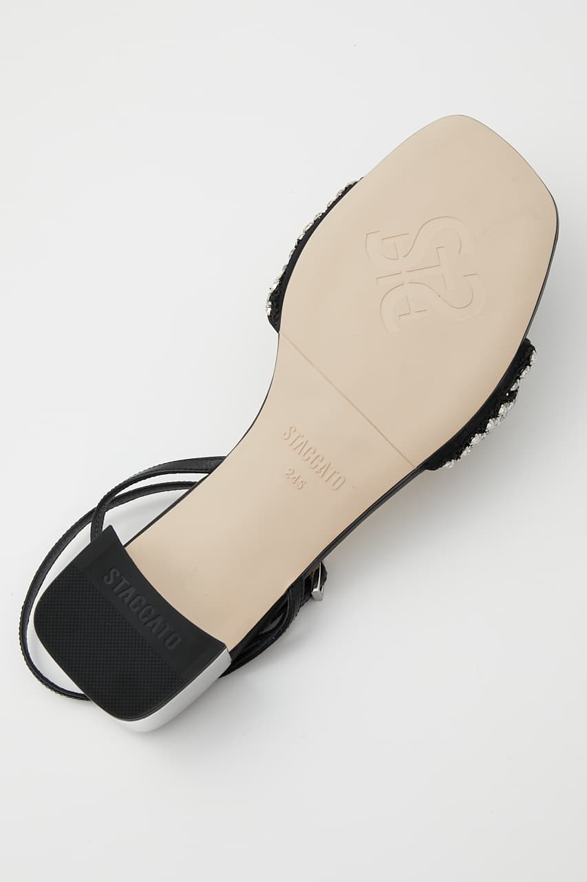 クリスタルシルバーヒールサンダル 柄BLK 22.0cm