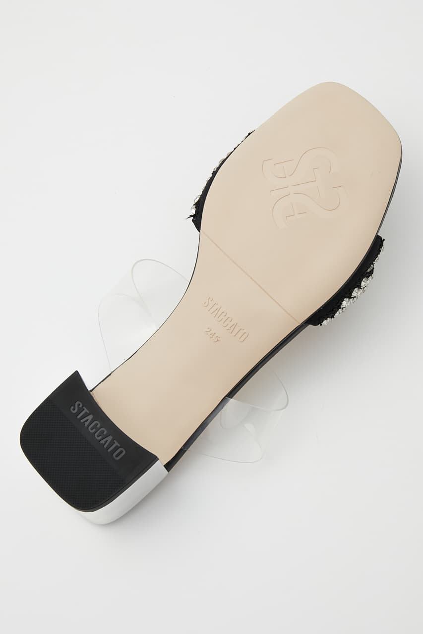 クリスタルシルバーヒールミュール 柄BLK 24.5cm