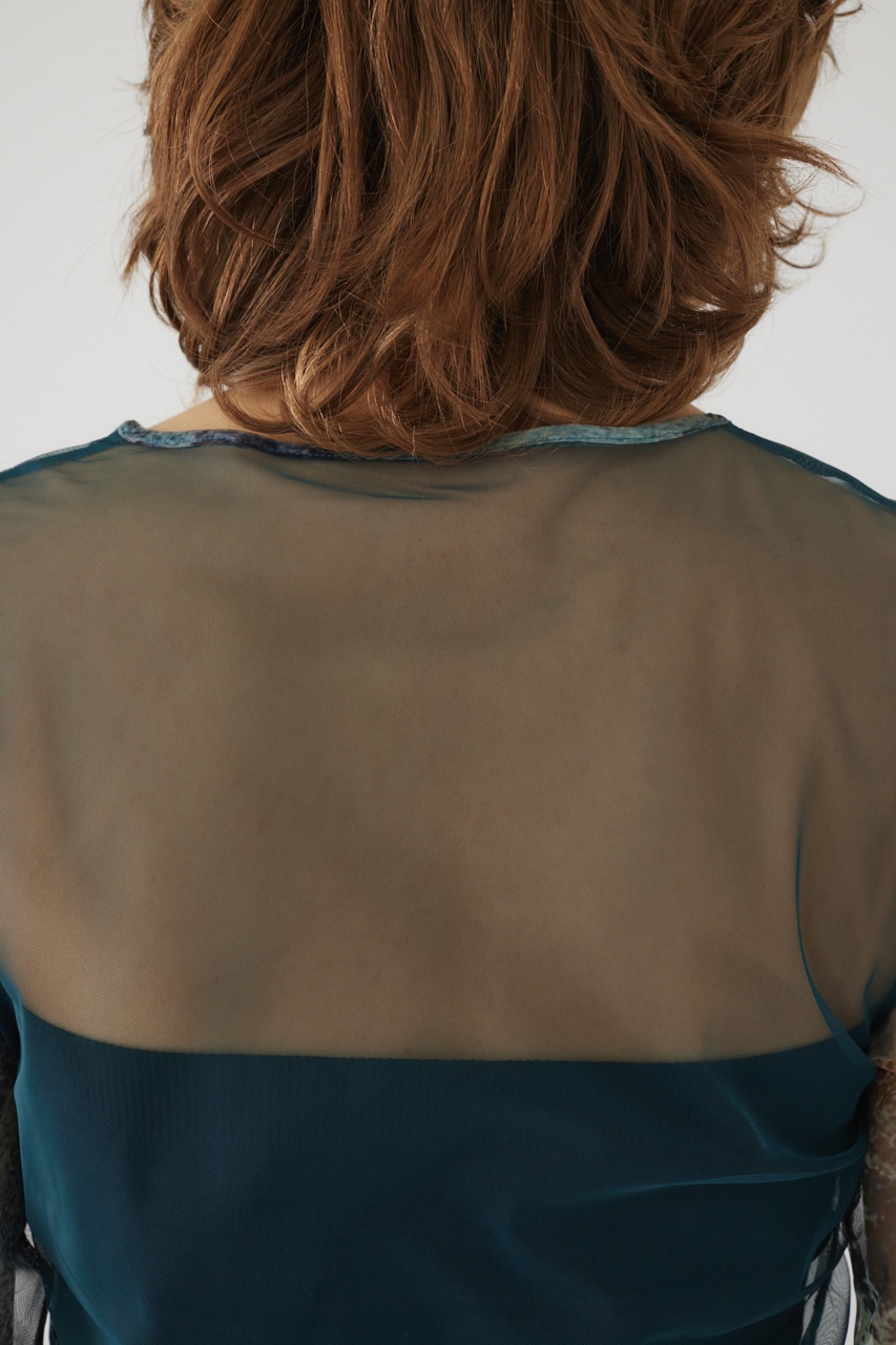 Photograph printed tops L/BLU FREE