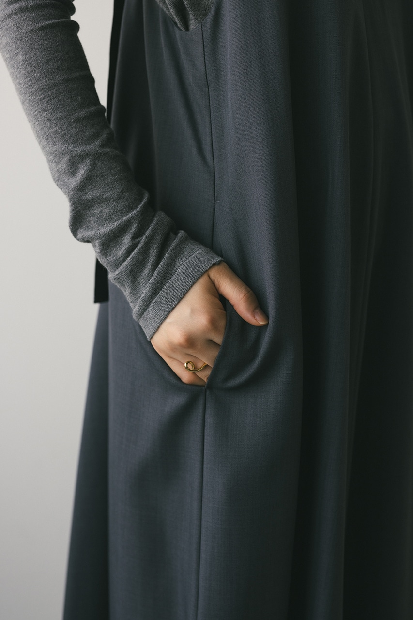 バックルギャザーフレアワンピース GRY M