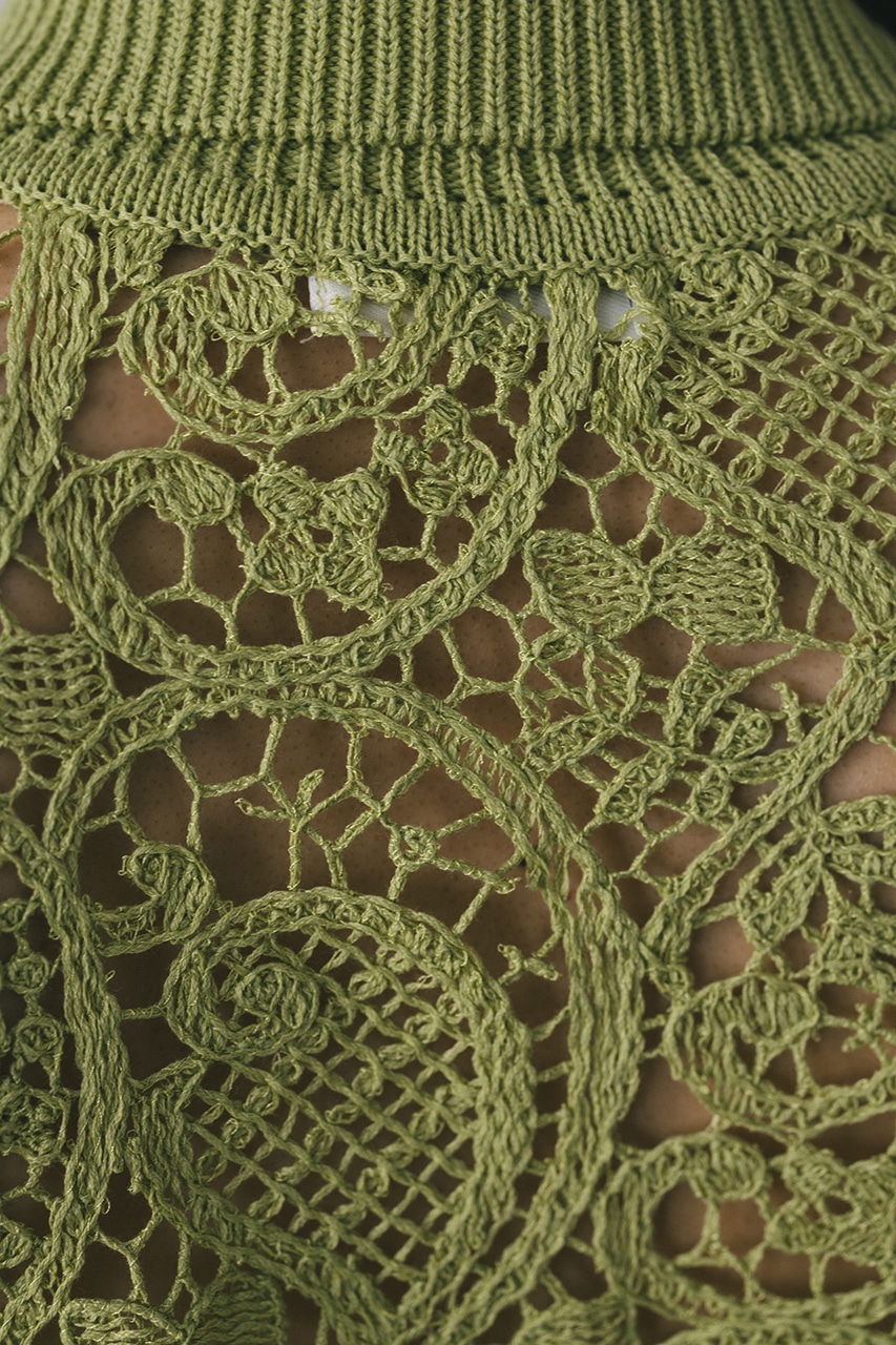 クロシェレースニットシャツ GRN FREE