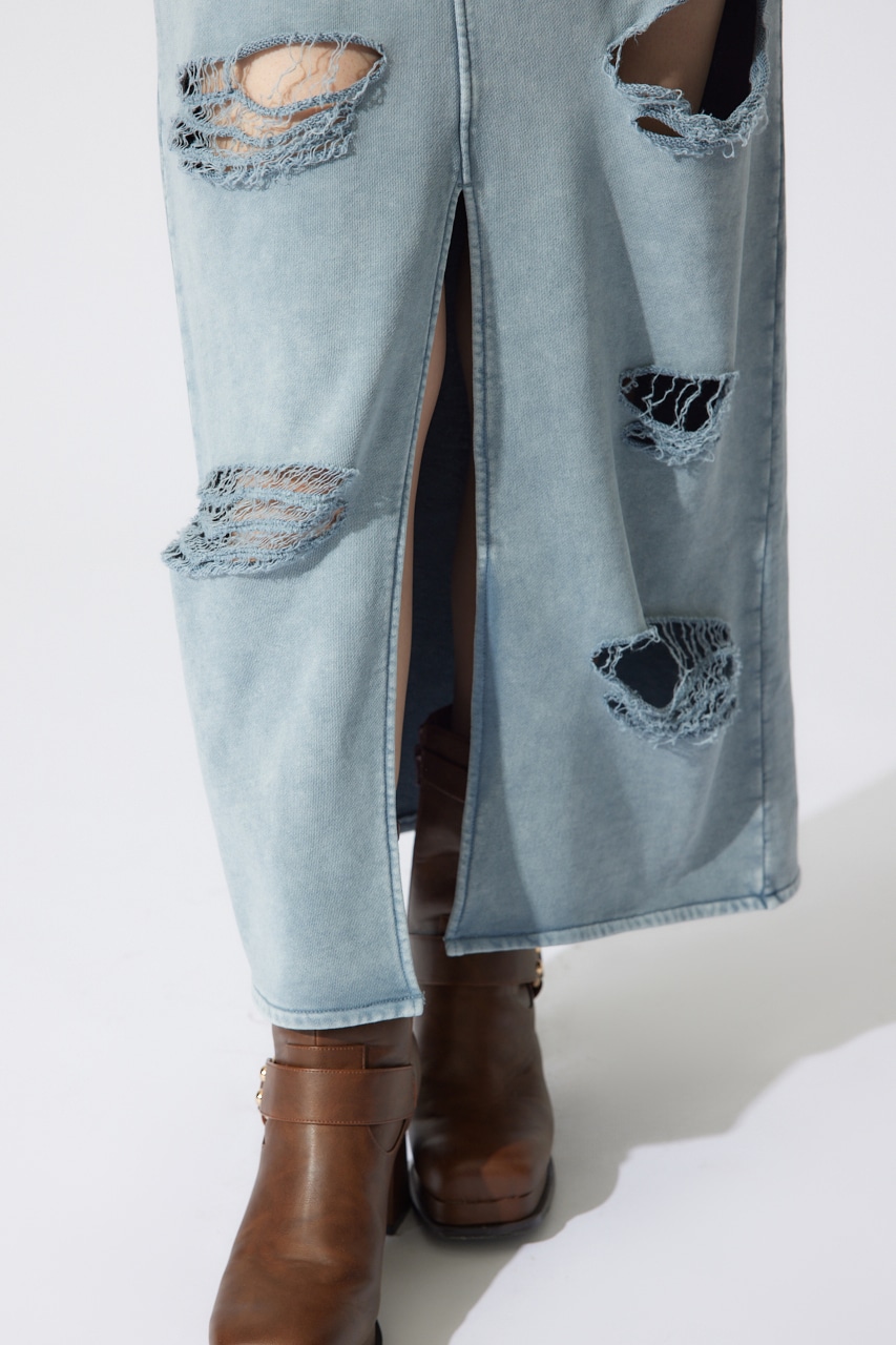 クラッシュスウェットジャストウエストスカート BLU S