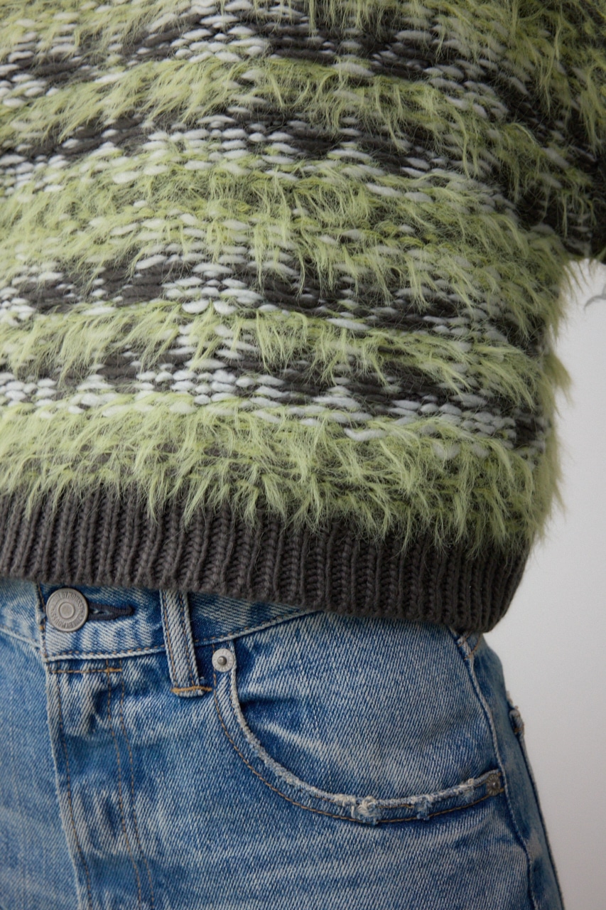 ランダムボーダーシャギーニット 柄BRN FREE