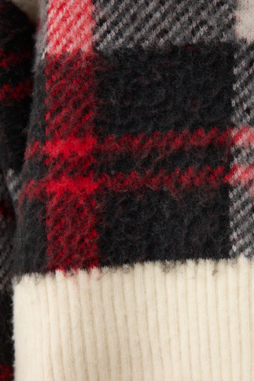 ビッグチェックニット 柄RED FREE