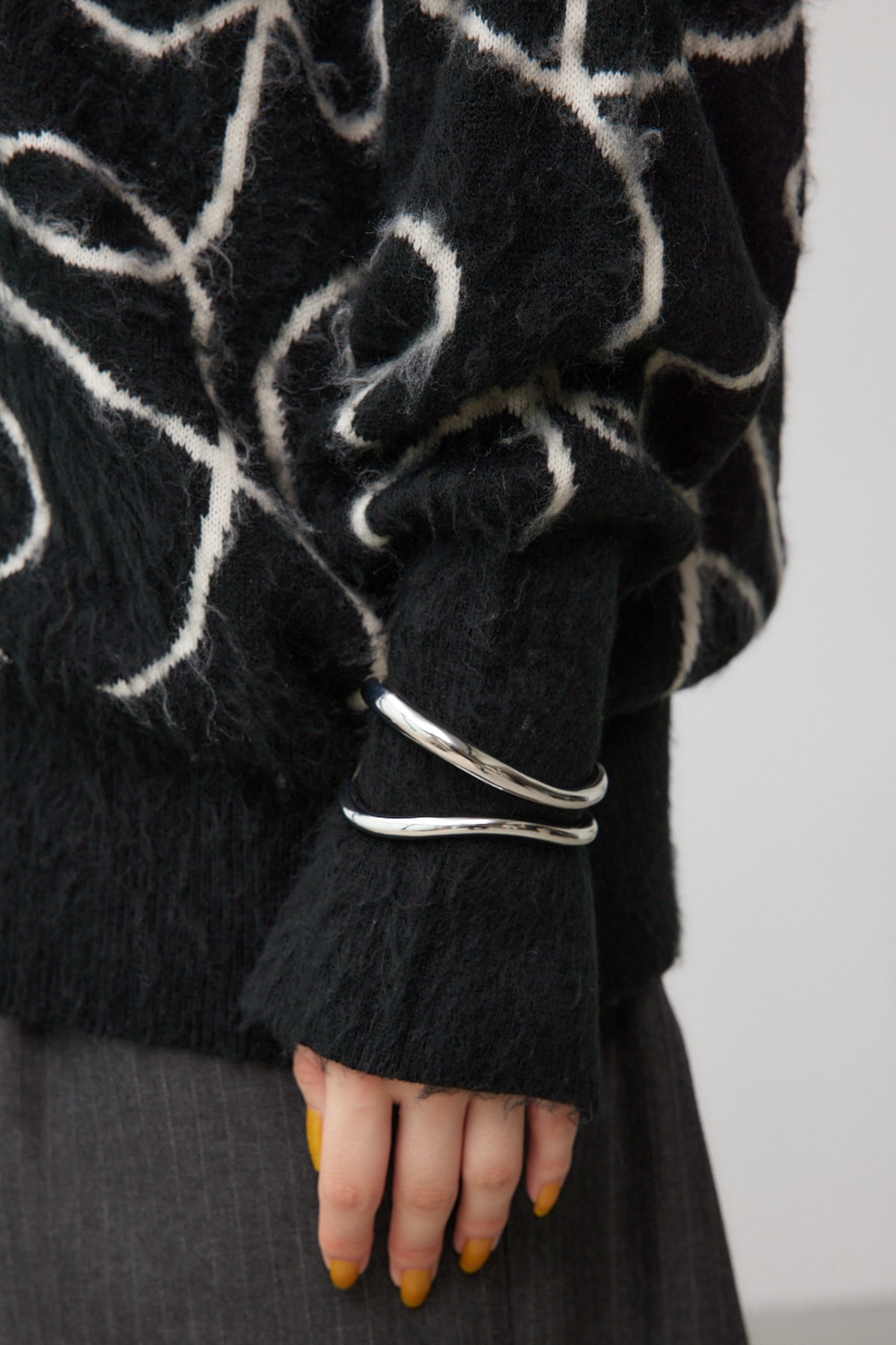 ライン柄ニットカーディガン 柄BLK FREE