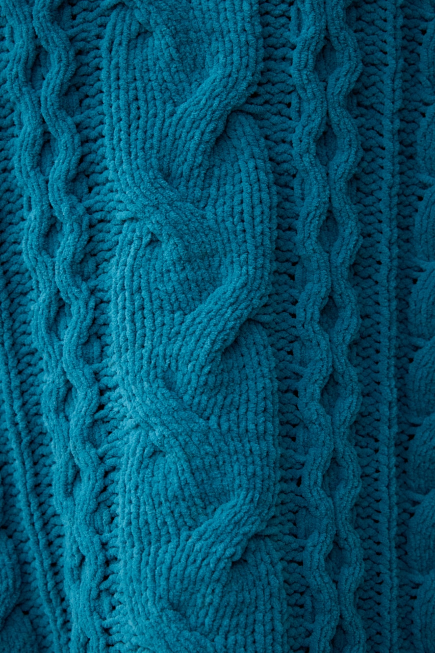 シェニールケーブルVネックロングニットトップス D/GRN S