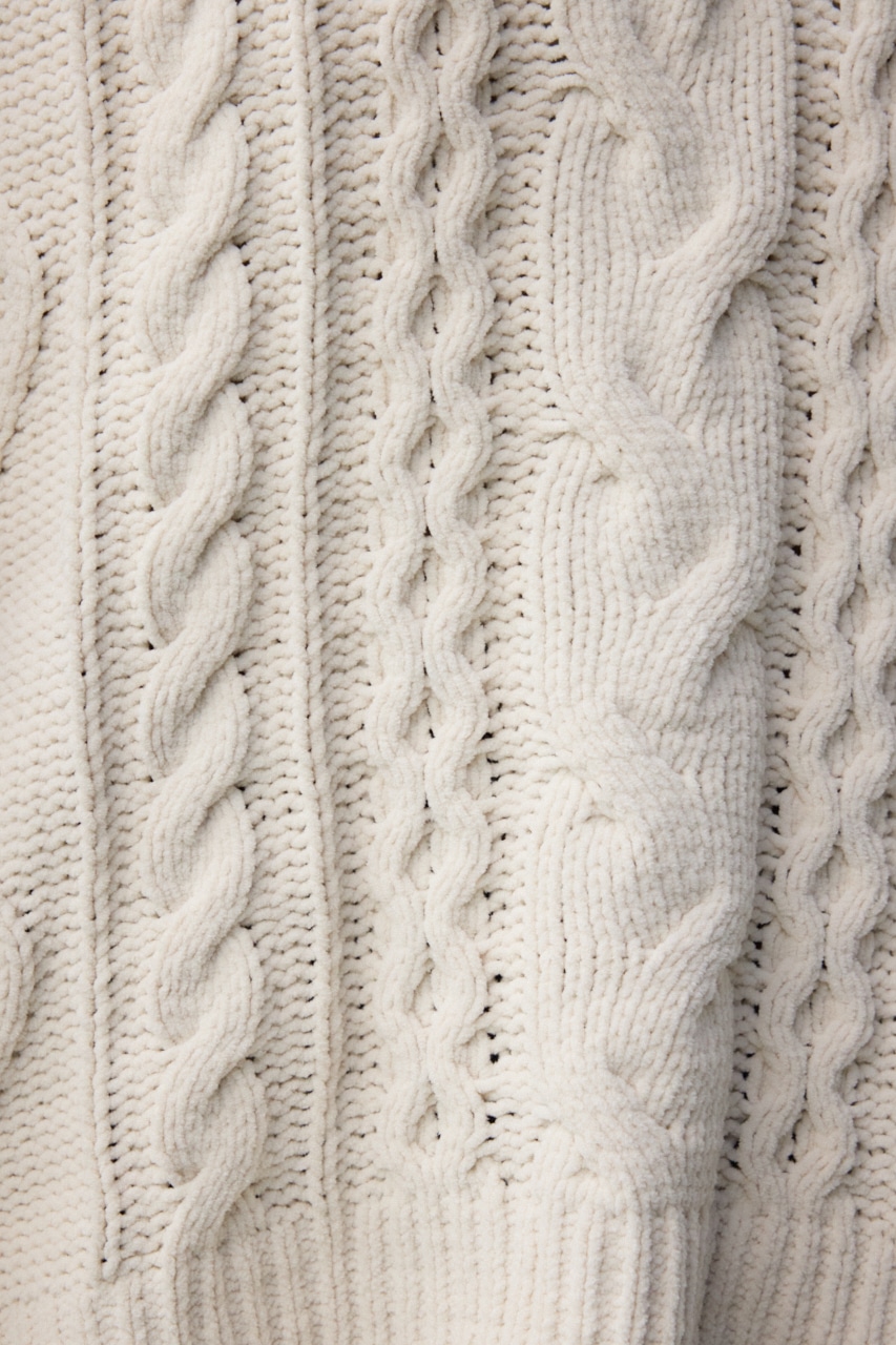 シェニールケーブルVネックロングニットトップス IVOY S