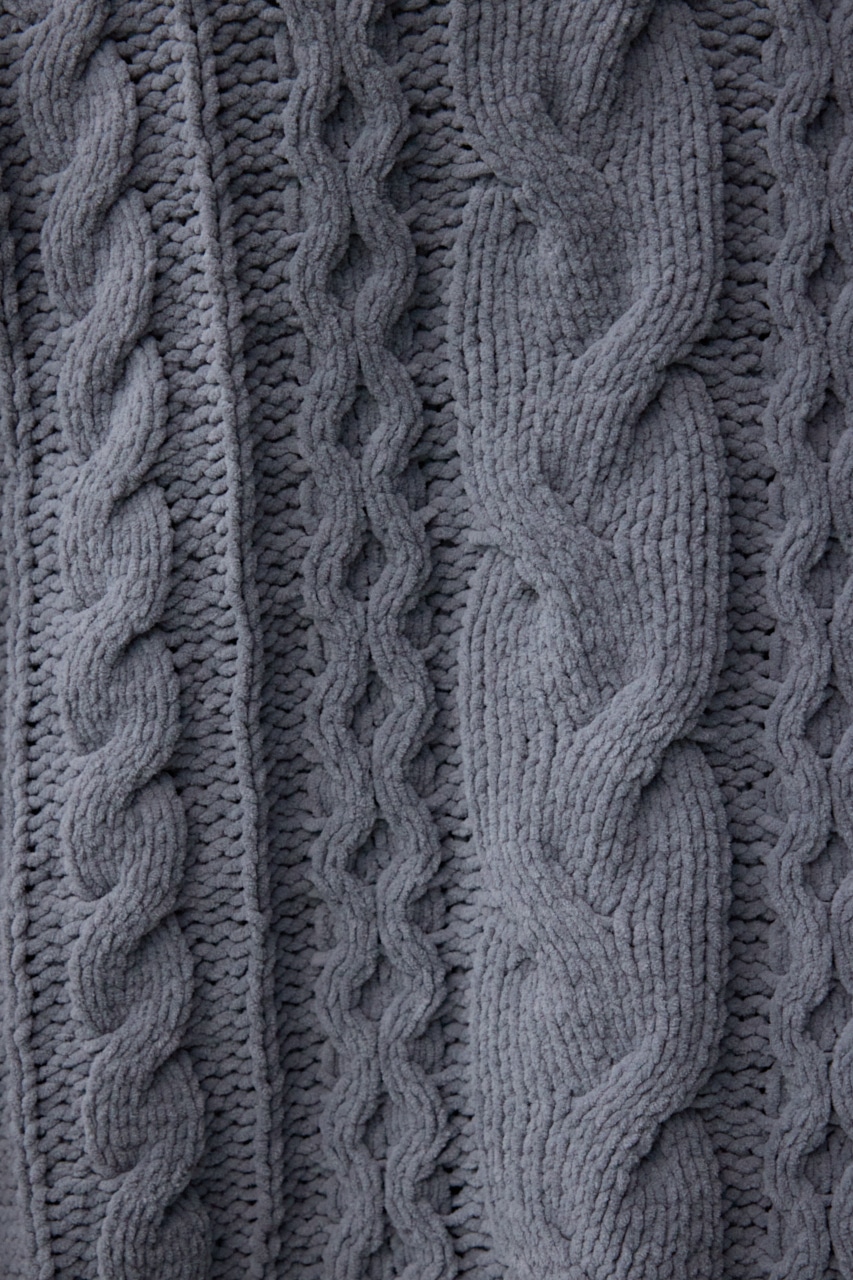 シェニールケーブルVネックロングニットトップス L/GRY M