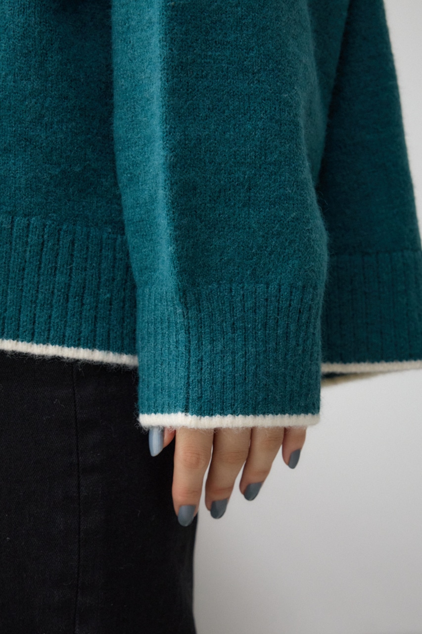 ハイネック配色ニットプルオーバー D/BLU FREE