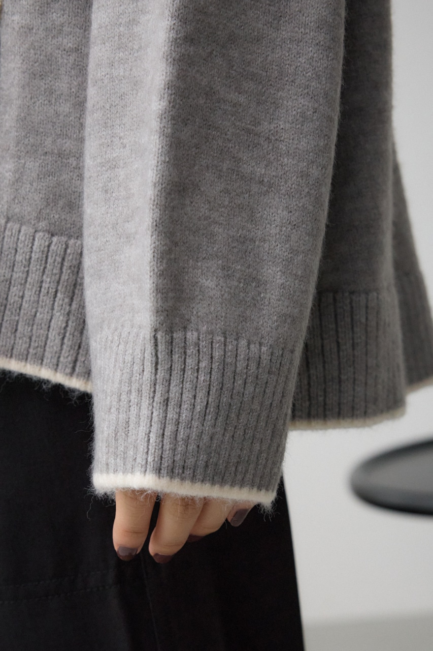 ハイネック配色ニットプルオーバー T.GRY FREE