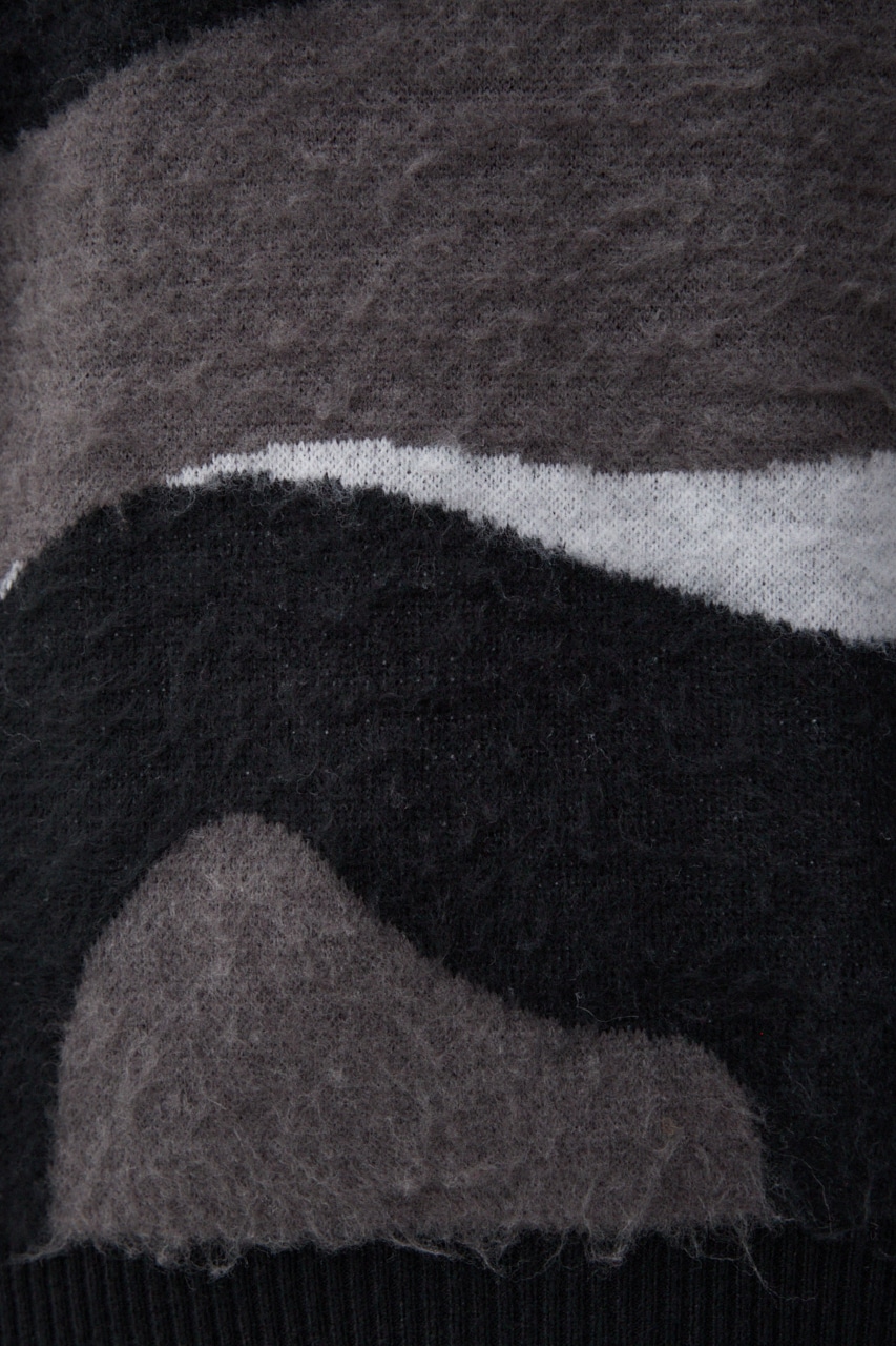 マーブルジャガードニットトップス 柄BLK FREE