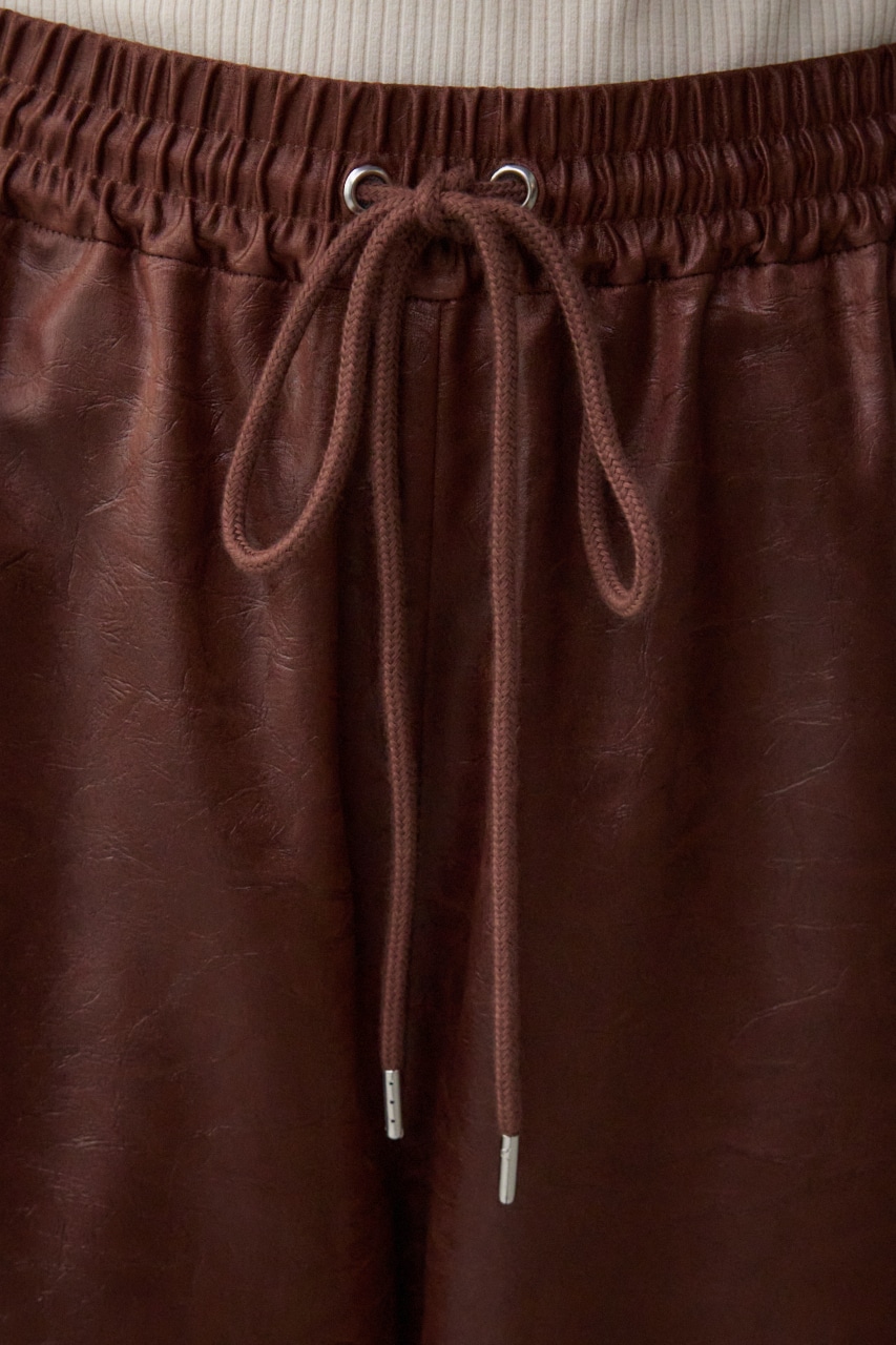 レザーライクリラックスワイドパンツ D/BRN S