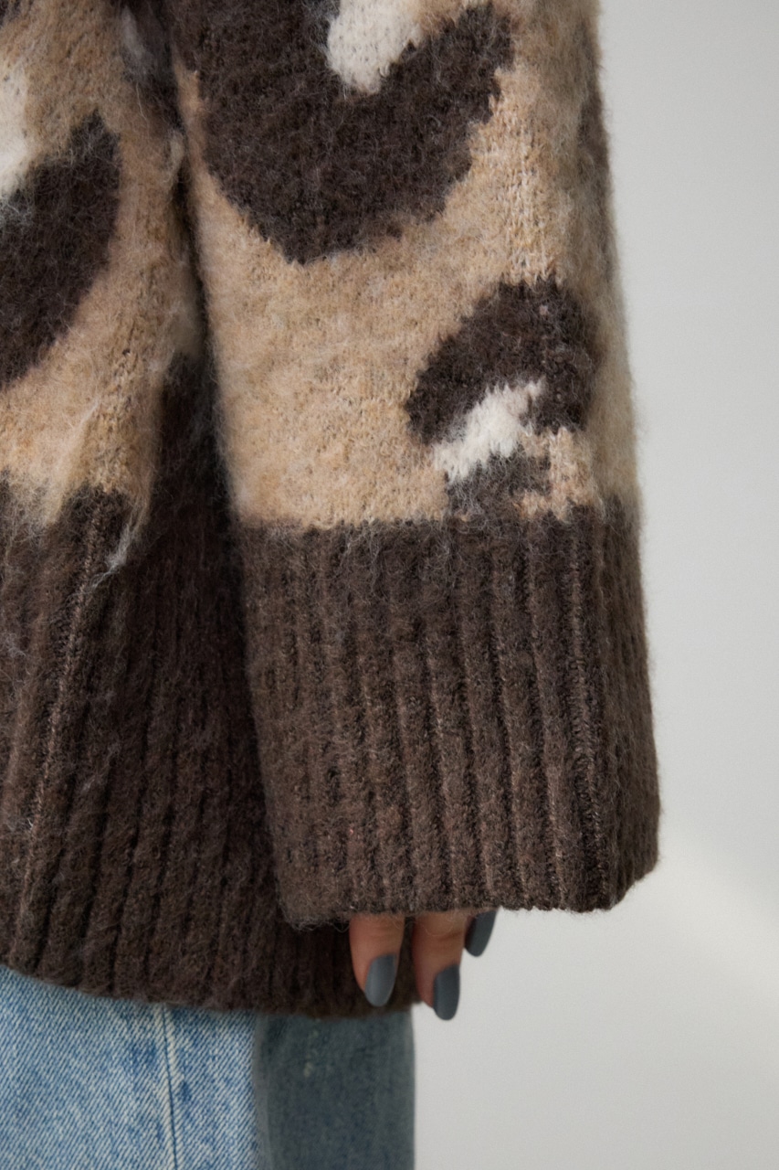 レオパードジャガードニットカーディガン 柄BEG FREE