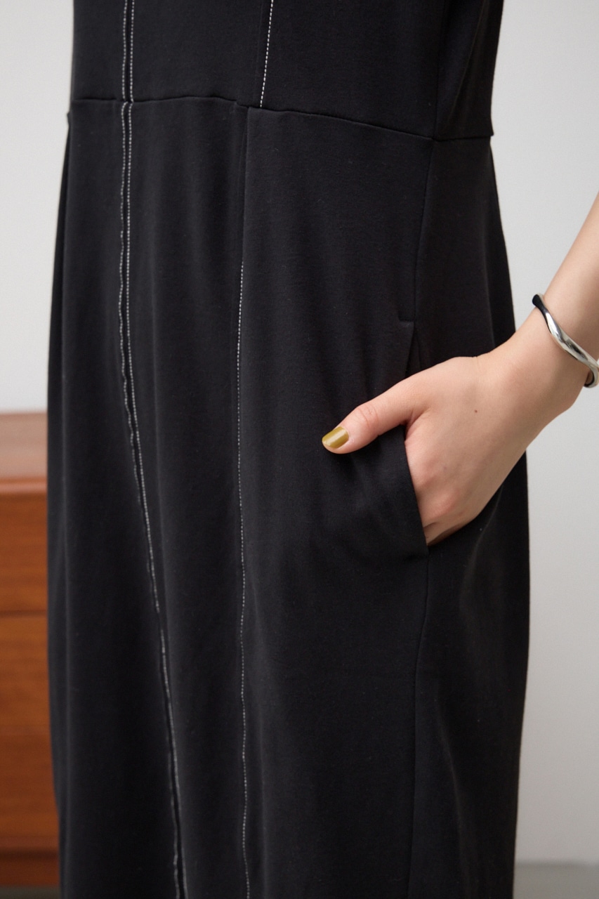 ステッチデザインコクーンカットワンピース BLK S